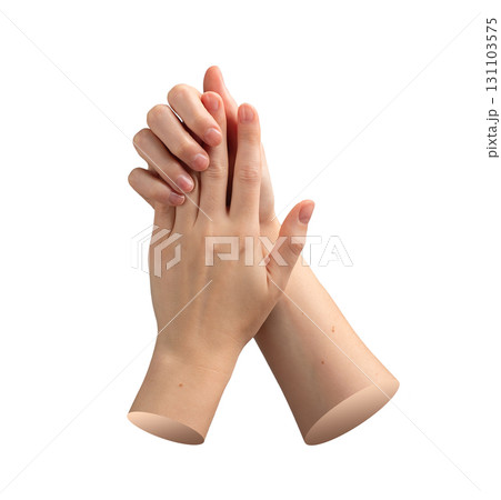 Two female hands in graceful posture with natural beauty, healthy skin and neat manicure. Soft touch 131103575