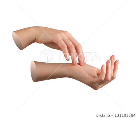 Both female hands in gentle posture with smooth healthy skin, soft touch and delicate elegance. Both female hands in gentle posture with smooth healthy skin, soft touch and delicate elegance. 131103584
