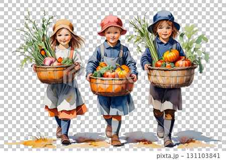 秋の収穫を楽しむ子供たち 131103841