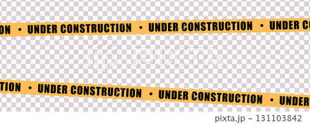 Under construction yellow warning tape safety stripe. Caution barrier stripe for safety zone, blocked area, website page, road work, site maintenance, redesign progress. Vector illustration. Under construction yellow warning tape safety stripe. Caution barrier stripe for safety zone, blocked area, website page, road work, site maintenance, redesign progress. Vector illustration. 131103842