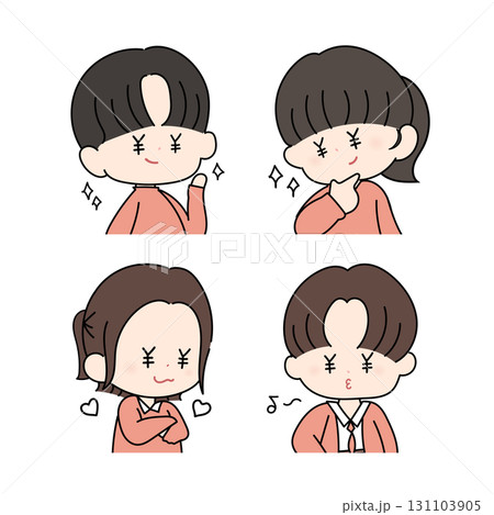 目がお金(円マーク)のかわいい男女のイラスト 目がお金(円マーク)のかわいい男女のイラスト 131103905