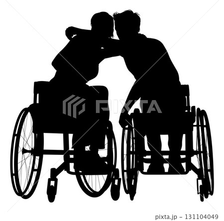 Silhouette Couple Woman Man in Wheelchairs 131104049