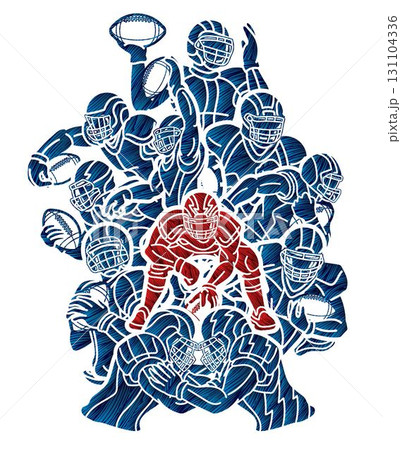 Group of American Football Players Mix Action Cartoon Sport Graphic Vector 131104336