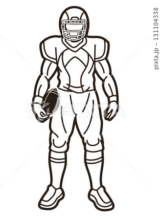 American Football Player Action Cartoon Outline Sport Graphic Vector 131104338
