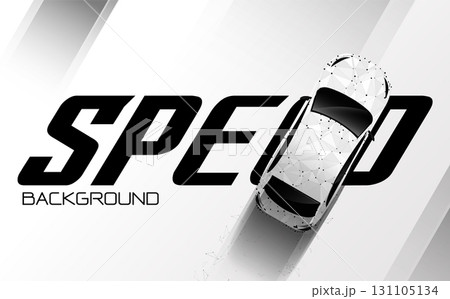 Abstract white stripe high speed  racing background with low poly polygon wireframe car 131105134