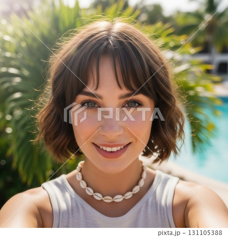 南国リゾートにいる南米女性の自撮り写真 131105388