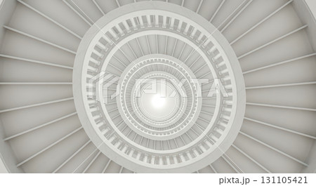 Abstract white spiral staircase leading to light, minimalist architectural background for success, progress, career growth and future hope business concept 131105421