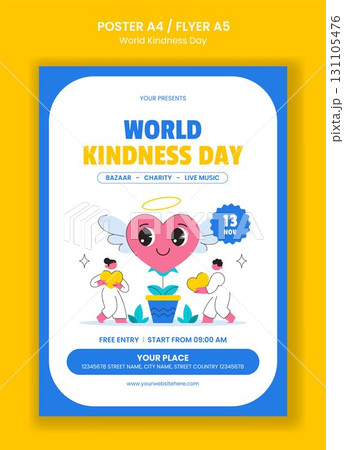 Flyer Design Template with World Kindness Day Illustration in Flat Cartoon Hand-Drawn Style 131105476