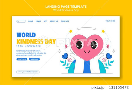 Hand-Drawn Flat Cartoon Illustration for World Kindness Day Social Media Landing Page Template 131105478