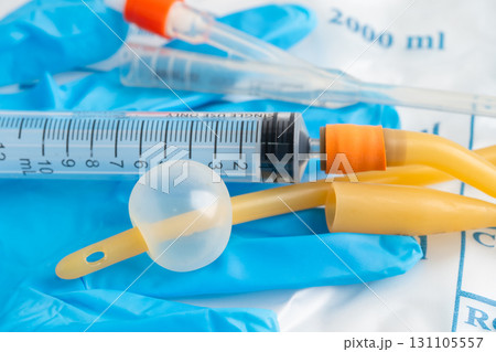 Foley catheter and urine drainage bag collect urine for disability or patient in hospital. Foley catheter and urine drainage bag collect urine for disability or patient in hospital. 131105557