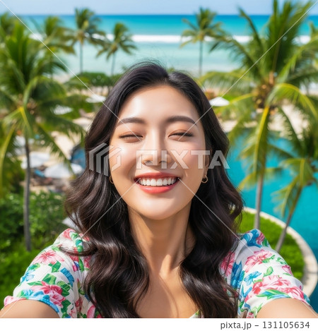 南国リゾートのアジア人女性の自撮り写真 131105634