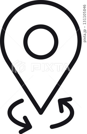 location, map, address icon. Marker icon with circular center and arrow indicators around it. in thin line style 131105846