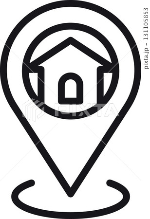 location, map, address icon. Location marker with a house icon inside. in thin line style 131105853