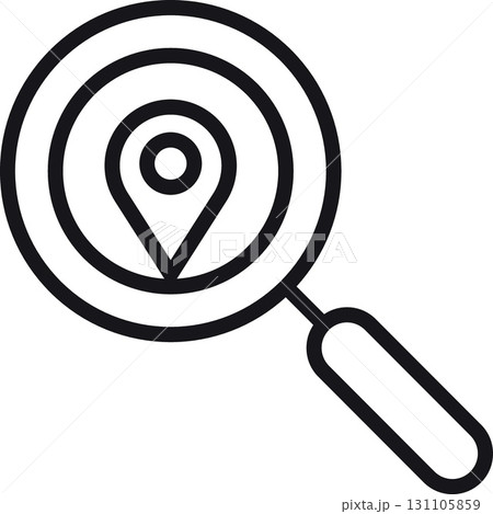 location, map, address icon. Magnifying glass with a location pin symbol inside. in thin line style 131105859