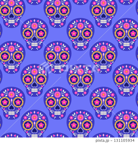 Vibrant Sugar Skull Seamless Pattern 131105934