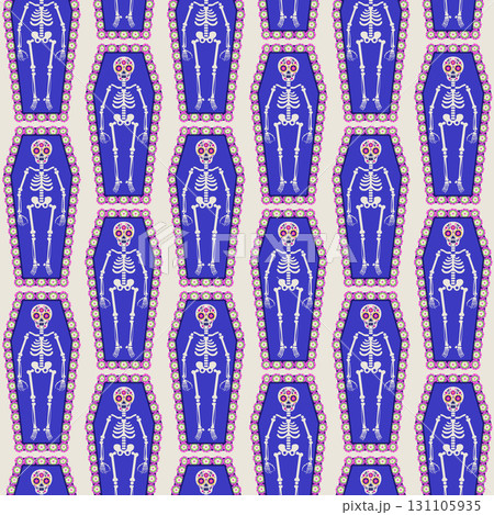 Decorative Skeleton Coffin Seamless Pattern 131105935