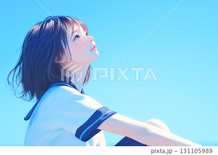 空を見上げる制服の女子高生のイラスト 空を見上げる制服の女子高生のイラスト 131105989
