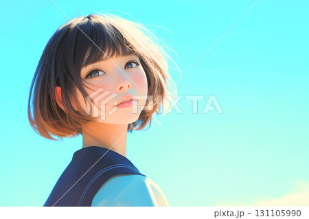 空を見上げる制服の女子高生のイラスト 空を見上げる制服の女子高生のイラスト 131105990