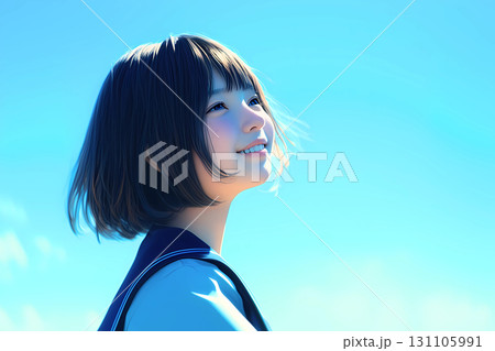 空を見上げる制服の女子高生のイラスト 空を見上げる制服の女子高生のイラスト 131105991
