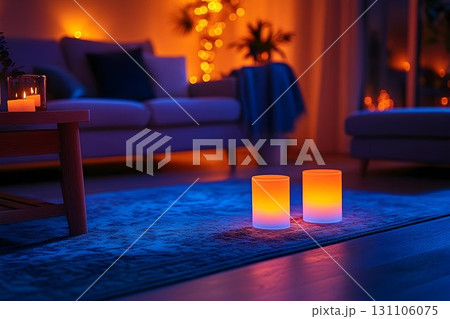 Cozy living room with candlelight warm relaxing home interior 131106075