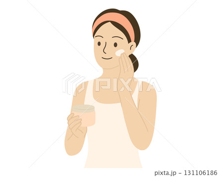 スキンケアをする女性のイラスト スキンケアをする女性のイラスト 131106186