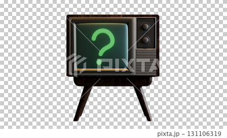 レトロなテレビのモニターに映るクエスチョンマーク レトロなテレビのモニターに映るクエスチョンマーク 131106319