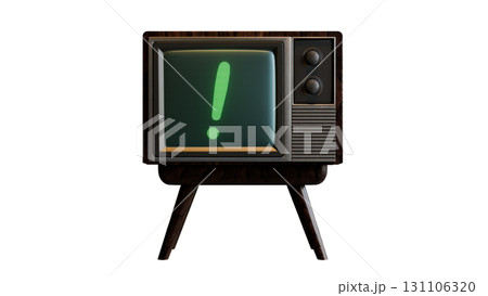 レトロなテレビのモニターに映るびっくりマーク レトロなテレビのモニターに映るびっくりマーク 131106320