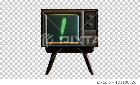 レトロなテレビのモニターに映るびっくりマーク レトロなテレビのモニターに映るびっくりマーク 131106320