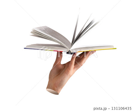 Hand holding wisdom, expertise and knowledge symbol, book. Isolated on white. Hand holding wisdom, expertise and knowledge symbol, book. Isolated on white. 131106435