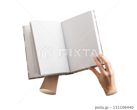 Hands holding blank pages book for study, education. Isolated on white background.. Hands holding blank pages book for study, education. Isolated on white background.. 131106440