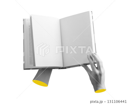 Hands holding empty pages book with blank sheets, for knowledge, education. Isolated on white Hands holding empty pages book with blank sheets, for knowledge, education. Isolated on white 131106441