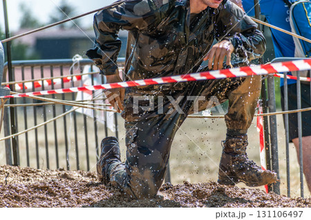 French soldier working in camouflage uniform, french army 131106497