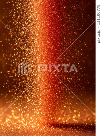 Cascading Orange Glitter Particles Against Warm Brown Background for Celebratory Texture 131106779