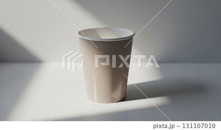Beige Paper Cup on White Surface with Shadow Play Detail 131107010