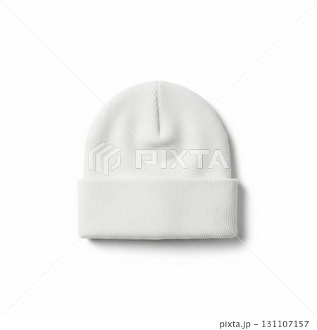 Isolated White Knitted Beanie Hat Winter Accessory on Clean White Background 131107157