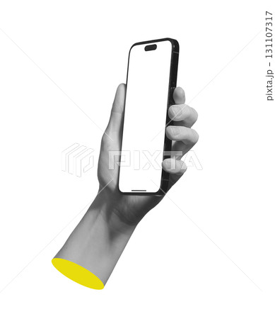 Lodz Poland May 01 2025 hand holding mobile phone screen mockup, angle tilted view, isolated Lodz Poland May 01 2025 hand holding mobile phone screen mockup, angle tilted view, isolated 131107317