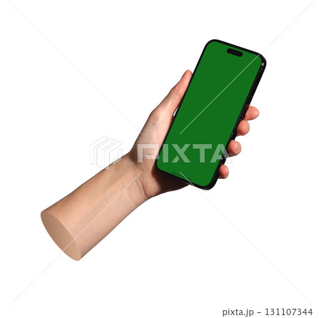 Lodz Poland May 01 2025 Phone mockup in hand with blank screen. Ready for visual content or app 131107344