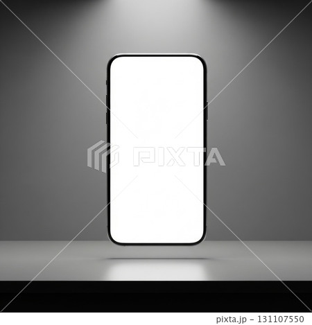 Smartphone with Blank White Screen in Studio Setting Product Display 131107550
