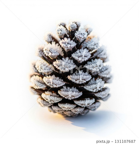 Icy Pine Cone Isolated on White Background in Winter Season 131107687
