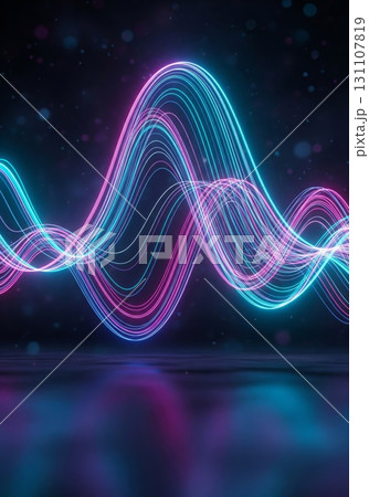 Abstract Neon Wavy Lines on Dark Background with Blue and Pink Light Reflection Abstract Neon Wavy Lines on Dark Background with Blue and Pink Light Reflection 131107819