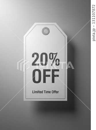 Isolated White Tag with Gray Text 20 Percent Off on Gray Backdrop Isolated White Tag with Gray Text 20 Percent Off on Gray Backdrop 131107872