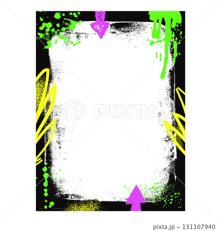 Grunge black frame template with arrow and aerosol paint. Graffiti spray art layout background. Border with airbrush lines. Ink decor for photo. Retro texture poster. Vector hip hop wall cadre Grunge black frame template with arrow and aerosol paint. Graffiti spray art layout background. Border with airbrush lines. Ink decor for photo. Retro texture poster. Vector hip hop wall cadre 131107940
