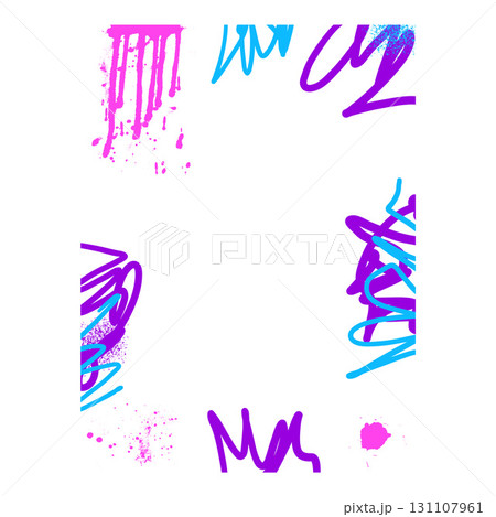 Grunge white template photo frame. Graffiti spray art mockup sticker background. Border with airbrush lines. Ink decor for photo and text. 131107961
