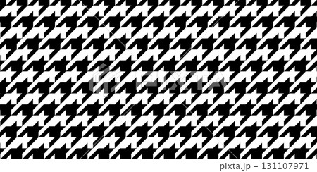 Houndstooth pattern. Dog tooth background. Plaid, scarf or cloth woven fabric print. Pied de poule textile motif. Retro tweed textile design. Classic monochrome ornament. Vector graphic illustration 131107971