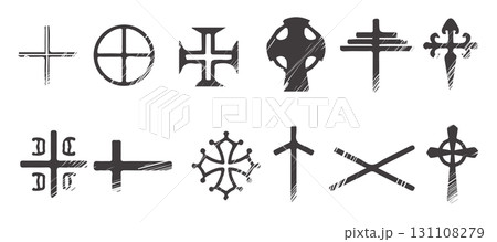 Cartoon Illustration Of Monochrome Crosses Collection Isolated 131108279
