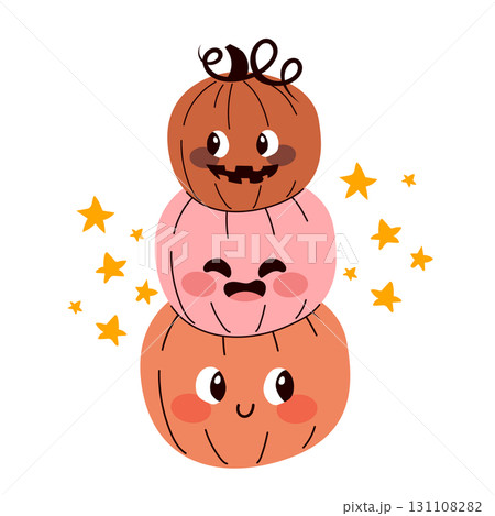 Cartoon Illustration Of Group Of Pumpkins With Stars Isolated 131108282
