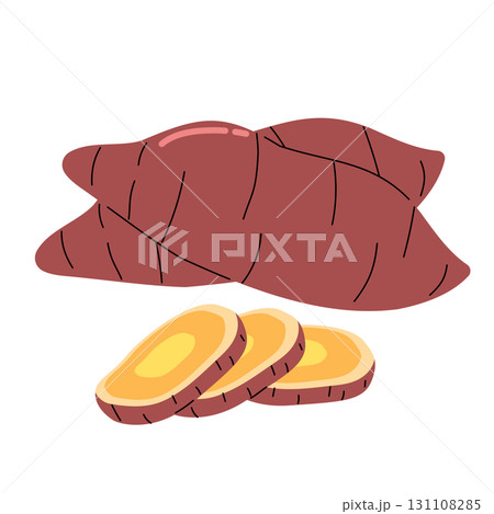 Cartoon Illustration Of Group Of Sweet Potatoes Whole And Slices Isolated Cartoon Illustration Of Group Of Sweet Potatoes Whole And Slices Isolated 131108285