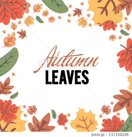 Cartoon Illustration Of Colorful Autumn Leaves Greeting Card Isolated On White Background 131108286