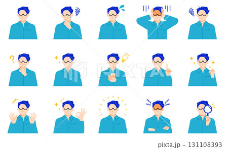 企業で働くビジネスマンの表情や感情イラストセット 企業で働くビジネスマンの表情や感情イラストセット 131108393