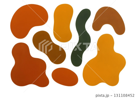 Abstract organic blobs in warm autumn palette on white, irregular amoeba shapes in orange 131108452